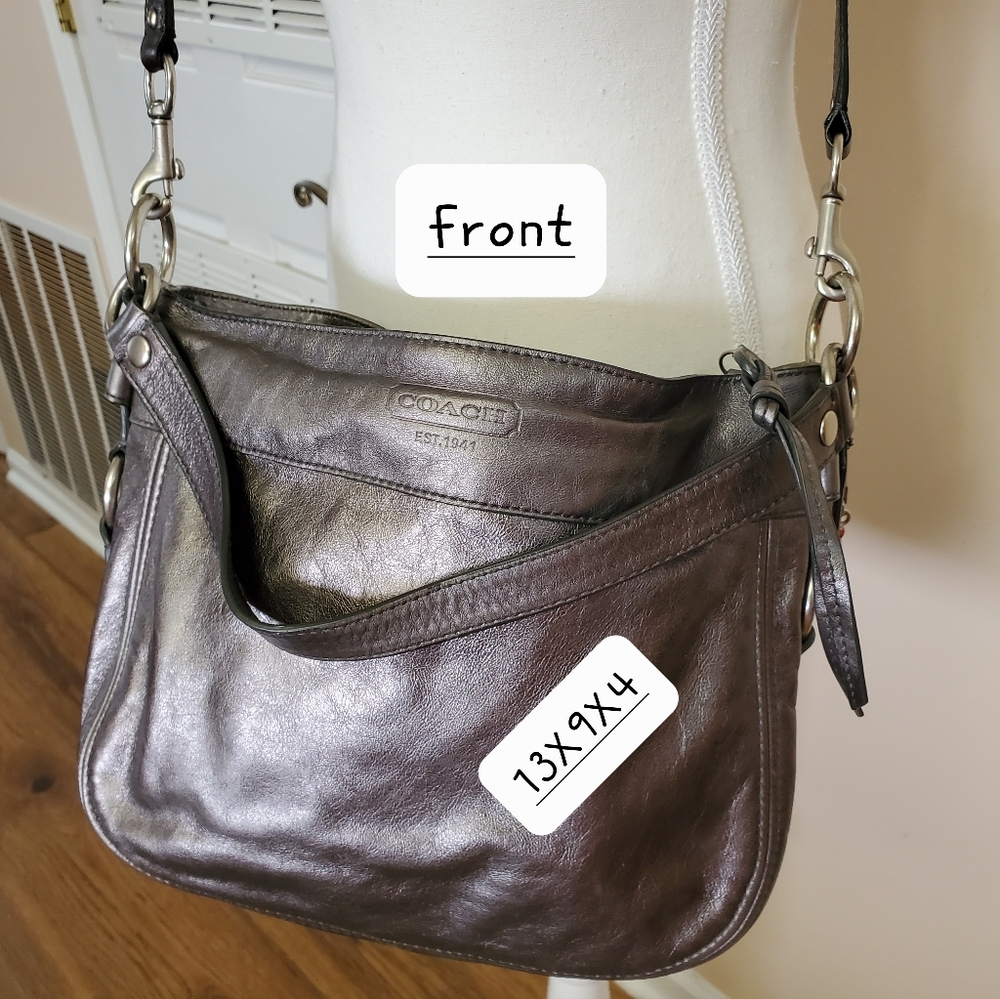 Vintage Coach Grey Leather crossbody and purse with dust cover gently loved